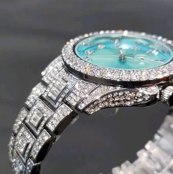 Mens Luxury Full Iced Out Simulated Diamond CZ SilverPlated Arabic Numeral Watch - Picture 7 of 10